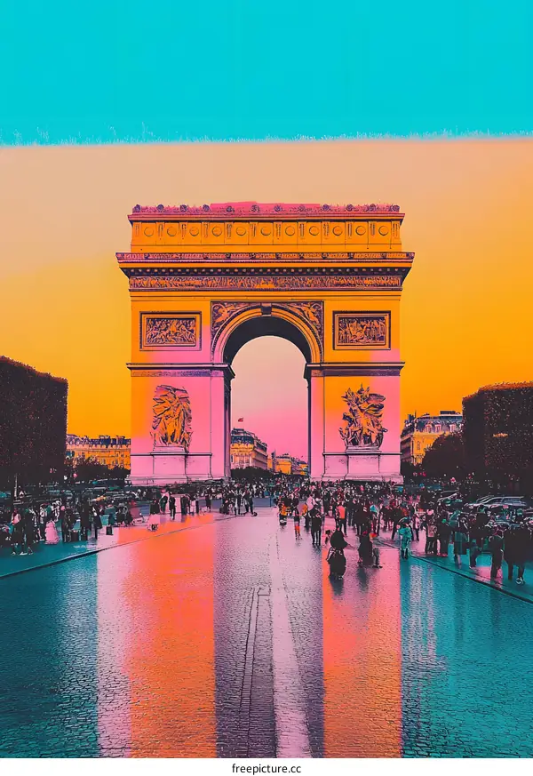 The Arc De Triomphe in Paris With People Walking Below