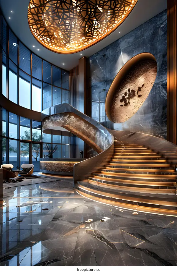 Luxury hotel lobby interior staircase