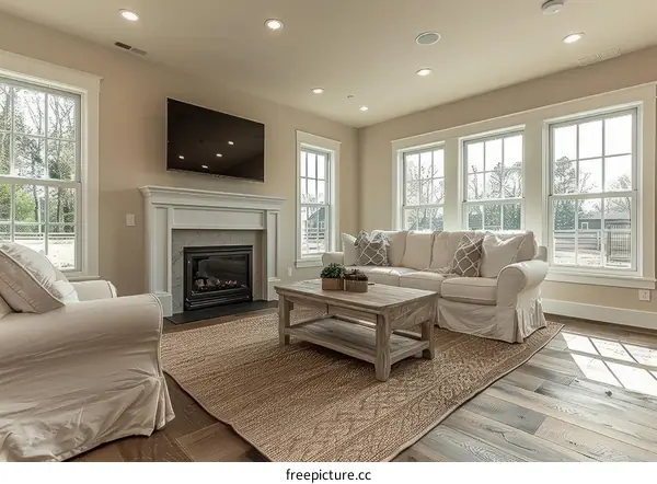 Cozy Modern Living Room with White Sofa and Minimal Decor