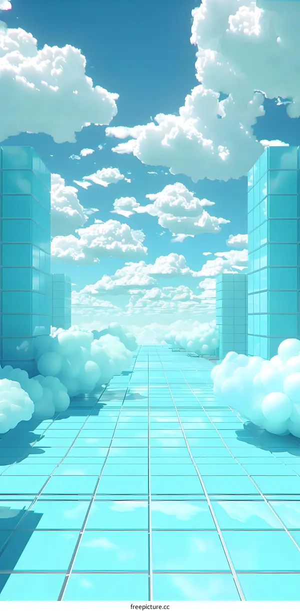 Abstract Sky Clouds And Tiles Cityscape Illustration