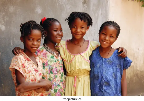 Four African Girls Posing Outdoors
