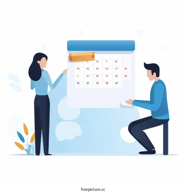 Business people planning schedule using monthly calendar