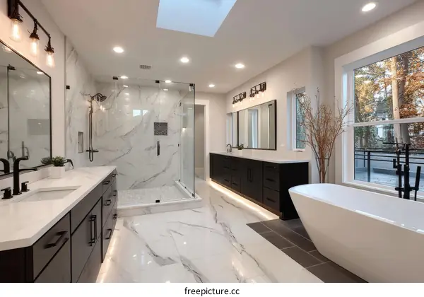 Modern Luxurious Marble Bathroom with Bathtub