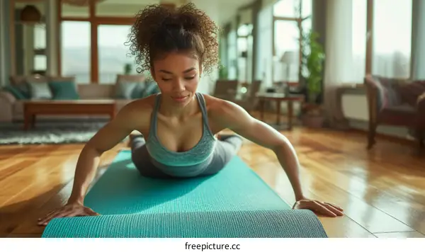 Young woman doing yoga at home