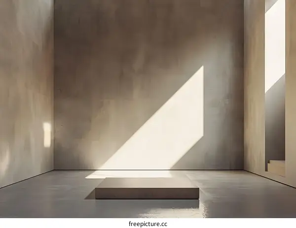 Minimalist Concrete Room With Light Shining Through Windows