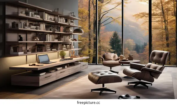 Modern Home Office with Forest View