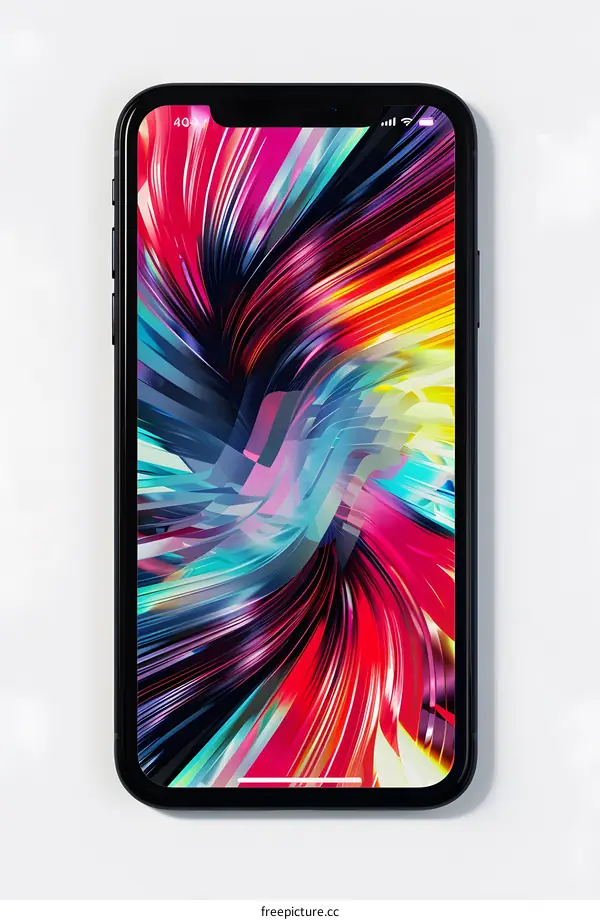 Black Smartphone With Abstract Colorful Wallpaper