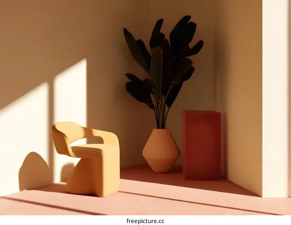 Yellow Chair with Plant in Minimalist Room