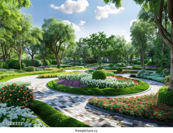 Beautiful garden with flowers and path