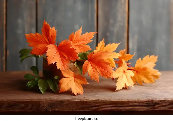 Autumn Leaves Arrangement on Wooden Table
