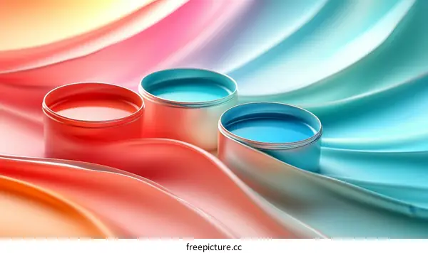 Colorful Cosmetic Containers on Abstract Fabric Background