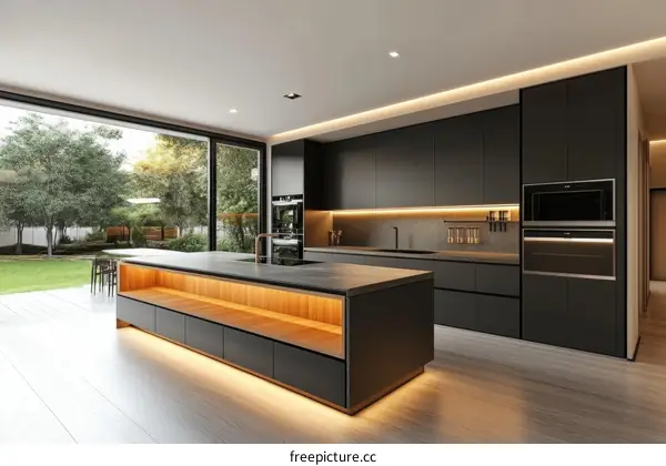 Modern Kitchen Design with Backyard View