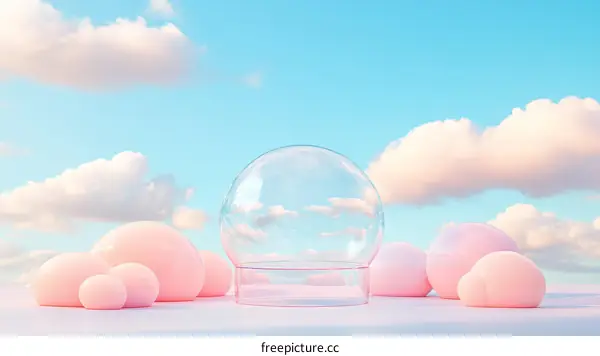 Abstract Pastel Sphere Composition with Glass Orb