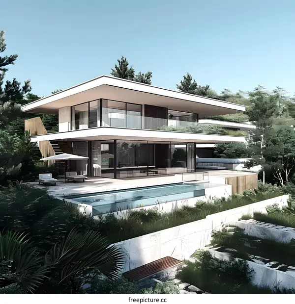 Modern Luxury Villa with Pool and Green Landscaping