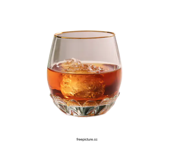 [Transparent Background PNG]Elegant Glass of Whiskey with Ice