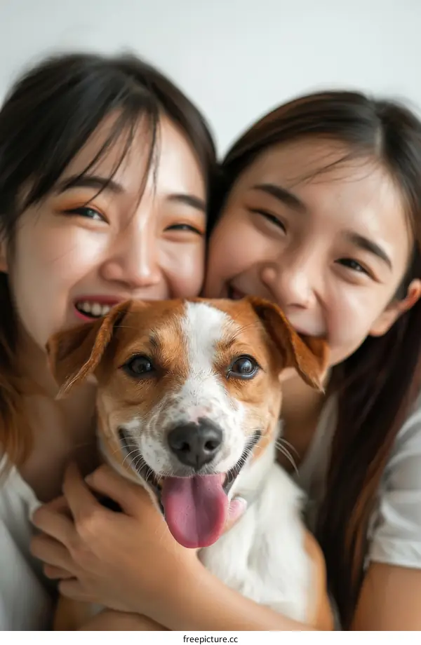 Two Asian women with a dog