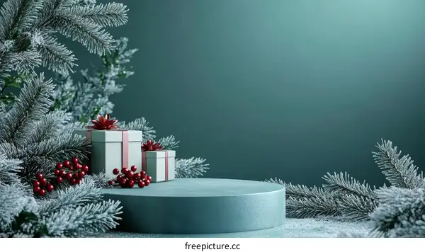 Winter Holiday Gift Boxes on Teal Display