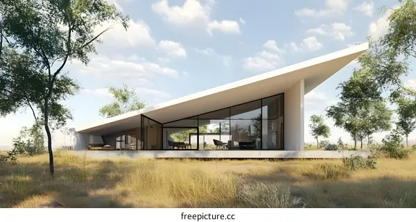 Modern House with a Sharp Roof and Large Windows