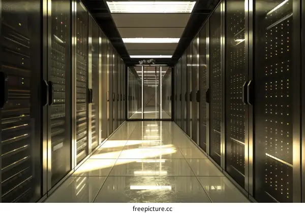 Server room with rows of server racks