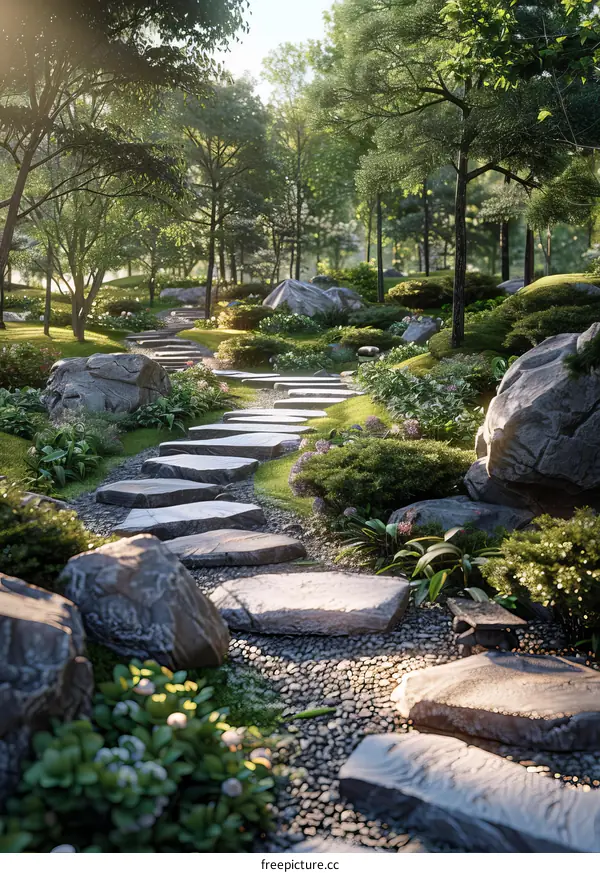 Serene Japanese Garden Pathway Illustration