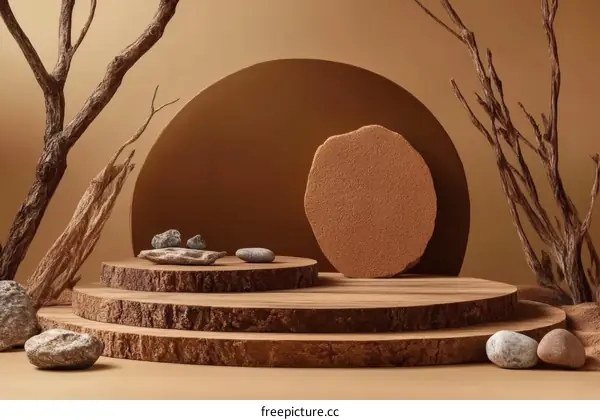 Brown Wooden Display Stand with Natural Elements