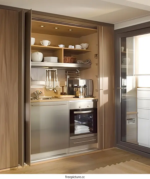 Modern Small Kitchen Design with Sliding Doors