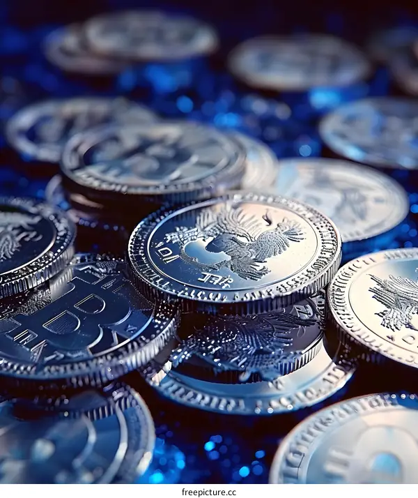 Silver Bitcoin and Russian Ruble Coins