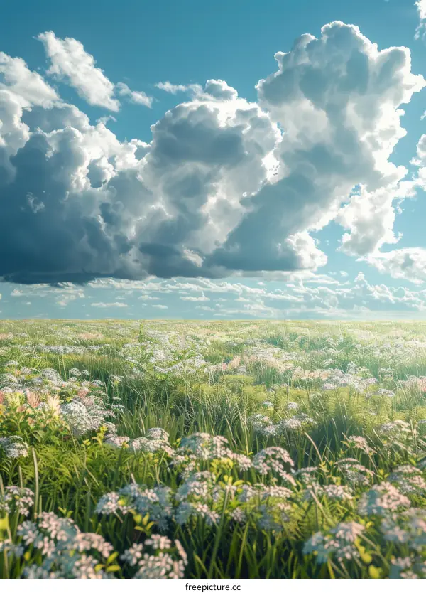 Vibrant Wildflower Meadow Under a Blue Sky