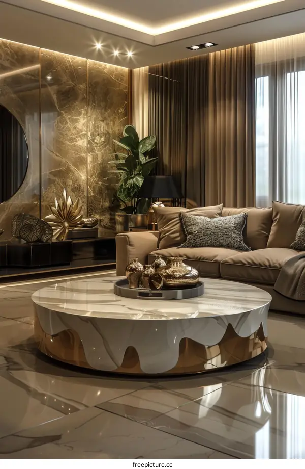 Luxury Living Room Interior Design with Gold Accents and Marble