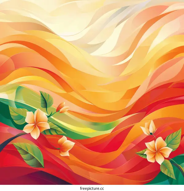 Abstract painting of flowers and waves