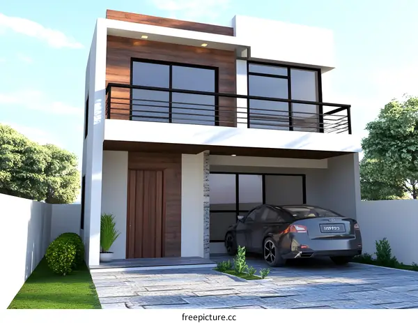 Modern Two Story House with Balcony and Garage