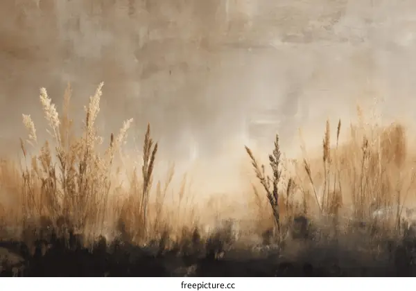 Golden Grass Field on a Misty Day