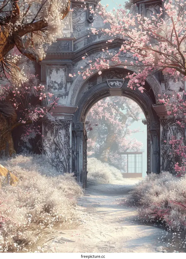 Enchanted Archway with Pink Cherry Blossoms