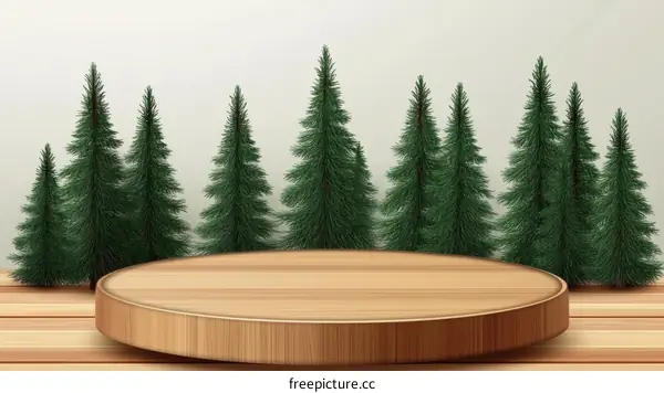 Wooden Display Platform with Christmas Trees