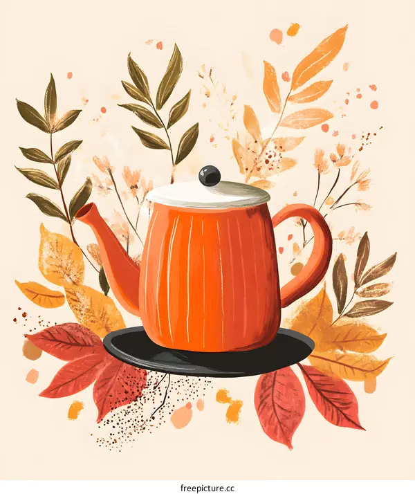 Autumn Leaves Teapot Illustration