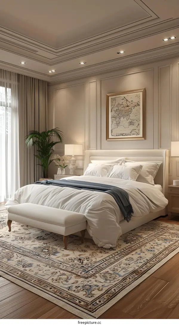Elegant Bedroom with Antique Rug