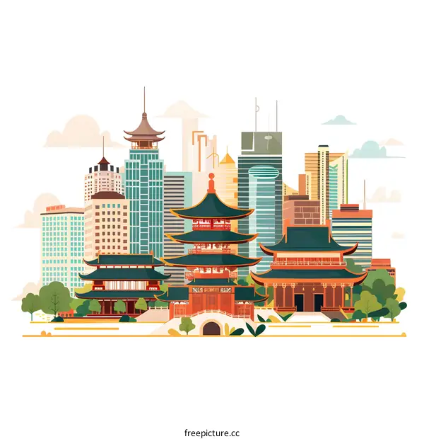 Modern and Ancient Architecture in Chinese City