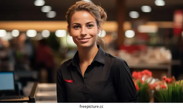 Portrait of a young woman working in a supermarket