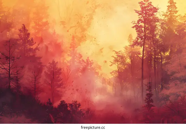 Orange And Red Watercolor Forest Background