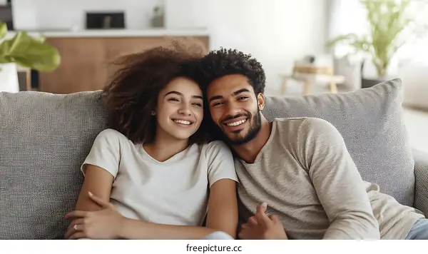 Couple Relaxing on Sofa in Modern Living Room