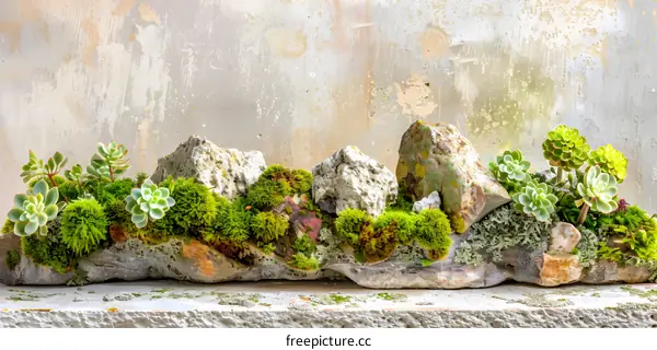 Green Succulents and Moss on Rocks