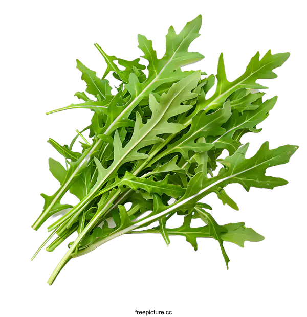 [Transparent Background PNG]Fresh Green Arugula Leaves Isolated on White Background