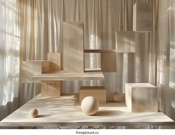 Still life with geometric shapes and spheres