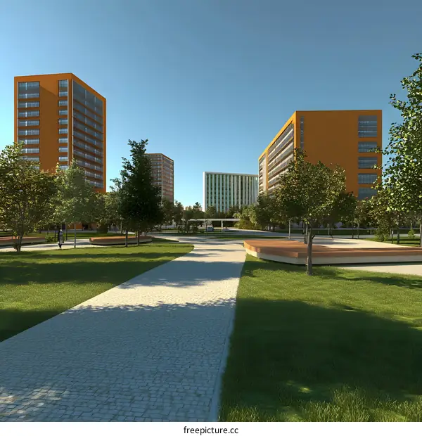 Modern Apartment Buildings with Green Space