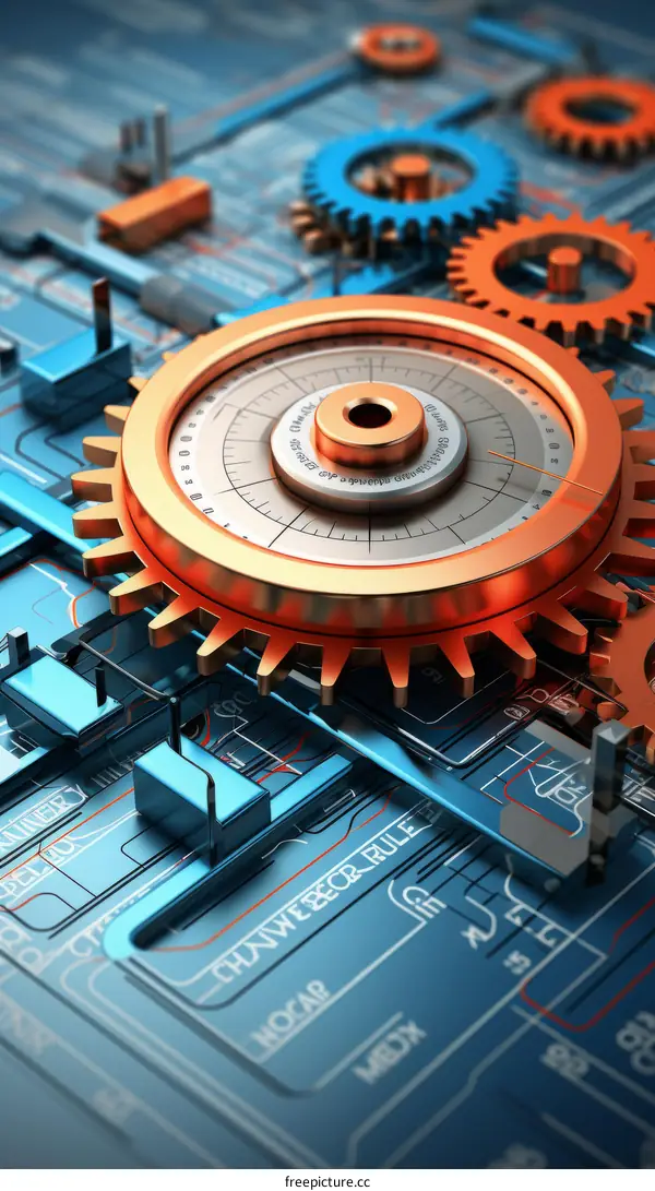 Gears and Circuitry Interlocked in a Futuristic Illustration