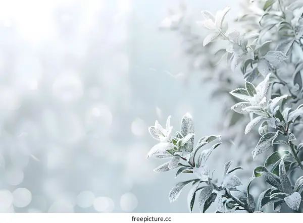 Winter Wonderland: Frozen Leaves With a Soft Blue Background