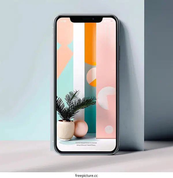 Minimalist Phone Screen With Geometric Shapes and Plant