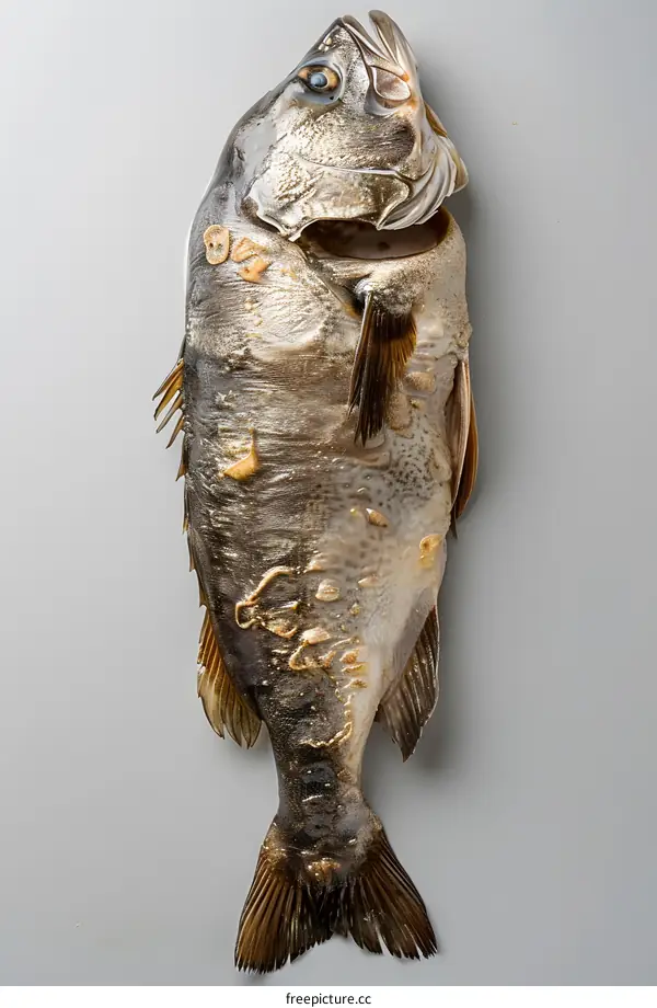 Dried fish on a gray background