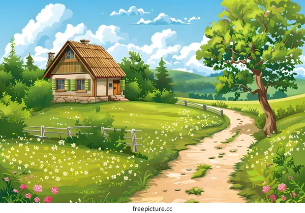 Summer Landscape With Cottage and Path