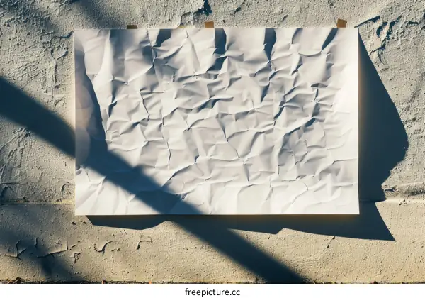 Blank crumpled paper sheet on concrete wall